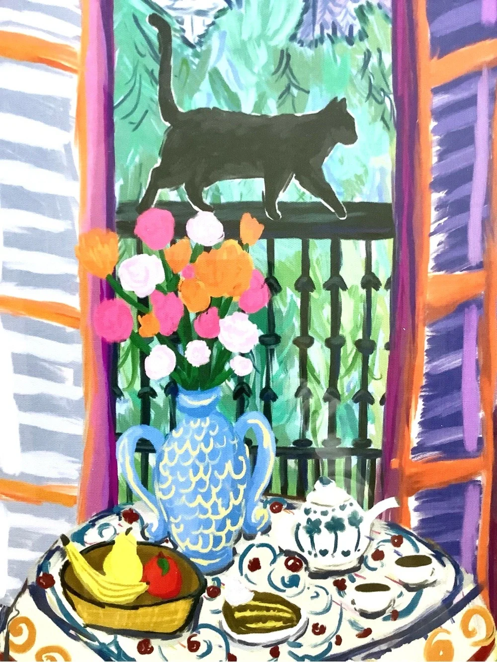 Sapna Shah Black Cat Floral Still Life Wall Art